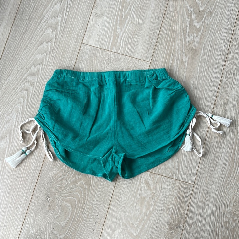 Free People Teal Shorts with Tassel Ties